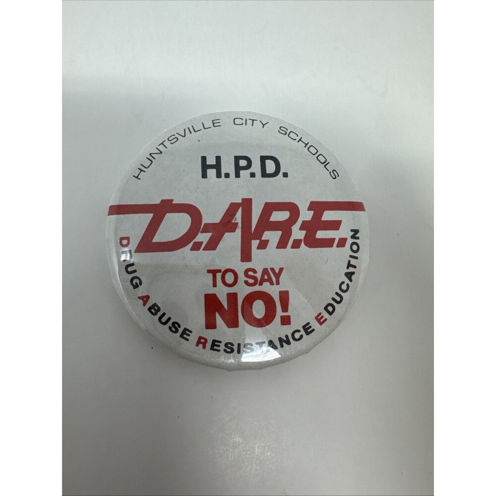 Huntsville Alabama Police DARE BUTTON Vintage 1980s HPD Police Pin D.A.R.E.